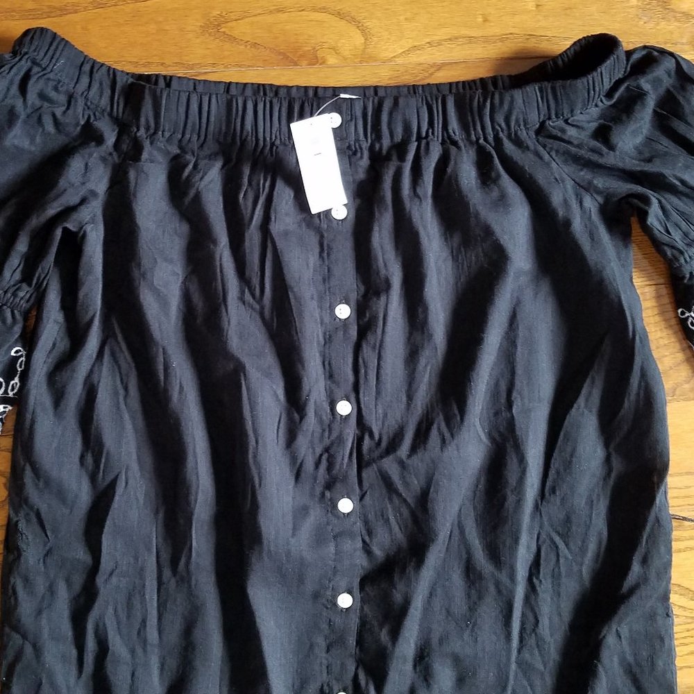 Off Shoulder Black Embroidered Dress XS - Picture 2 of 6